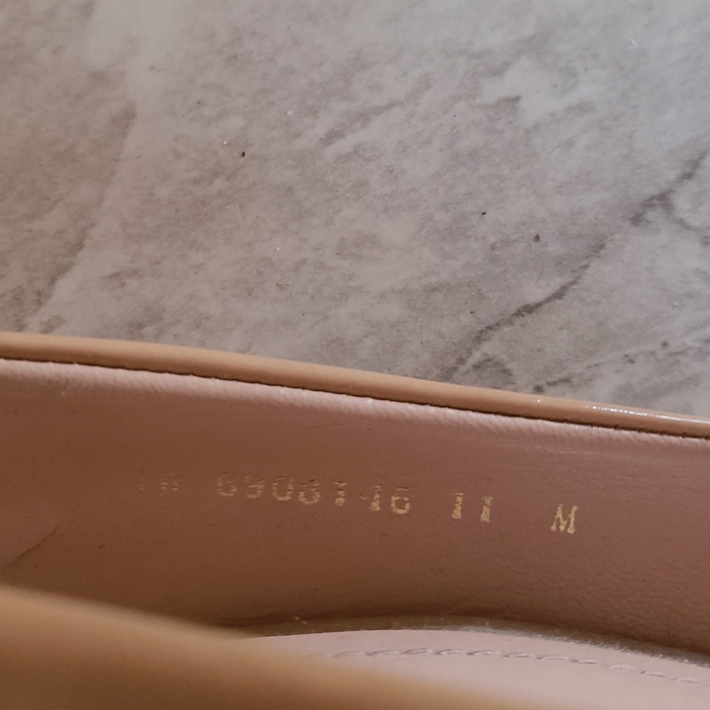 Stuart Weitzman Peep‎ Toe Neutral Patent Leather Tan Heels - Picture 7 of 9